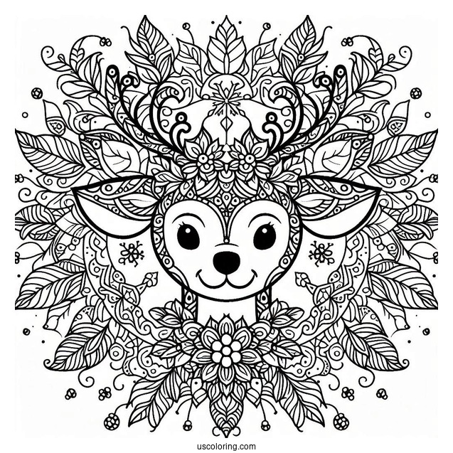 Intricate Rudolph Coloring Page Mandala With Mistletoes