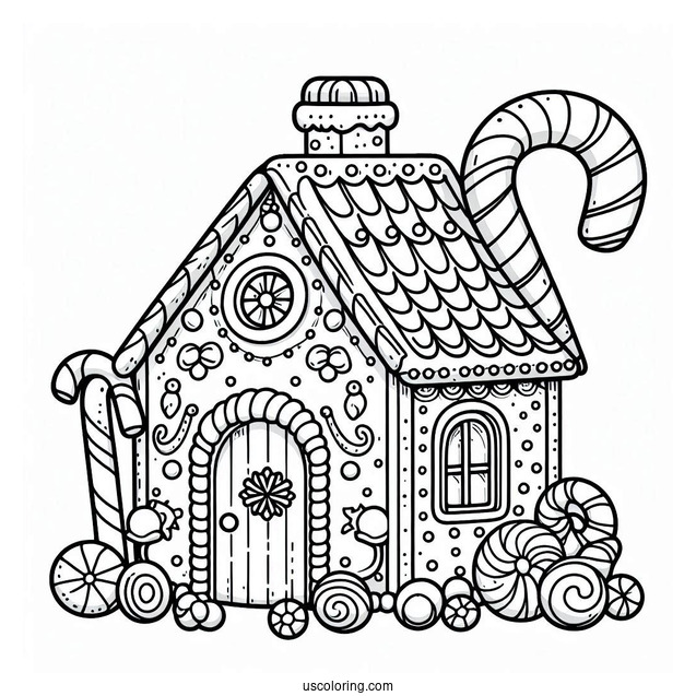Candy Gingerbread House Coloring Sheet
