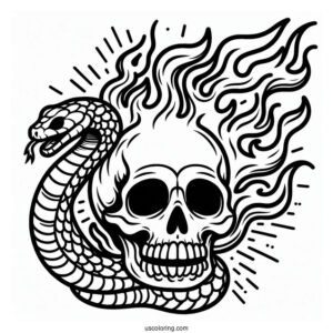 Flaming Skull With Snake