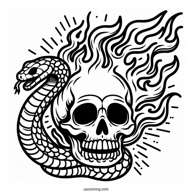 Flaming Skull With Snake