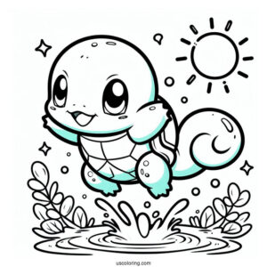 Jumping Squirtle Coloring Page For Preschoolers