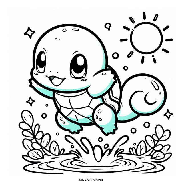 Jumping Squirtle Coloring Page For Preschoolers