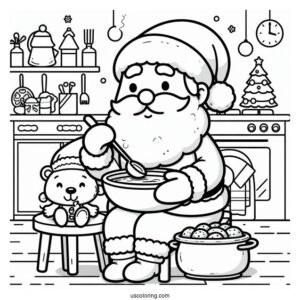 Santa Claus Eating Cooking Coloring Page