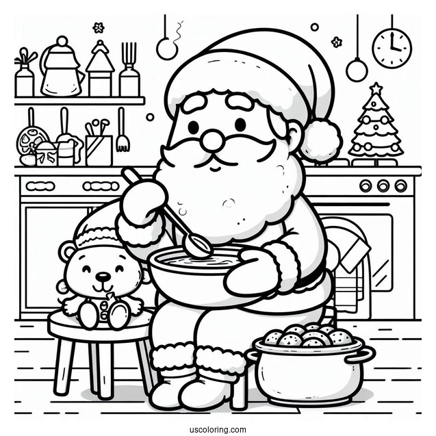 Santa Claus Eating Cooking Coloring Page