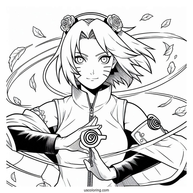 Naruto Coloring Page of Adult Sakura Haruno Using Strength