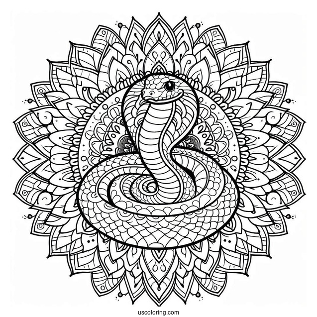 Snake Wrapping Around a Mandala To Color
