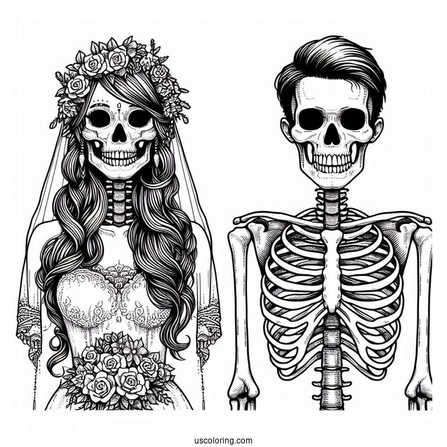 Skeleton Coloring Page Bride And Groom