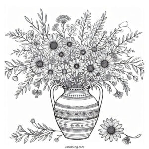 Flower Mandala Coloring Page Vase Full Of Wildflowers