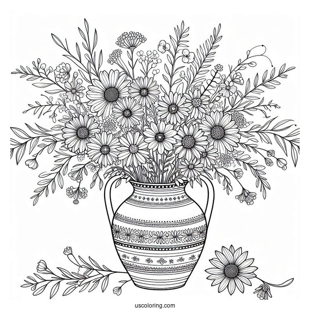 Flower Mandala Coloring Page Vase Full Of Wildflowers
