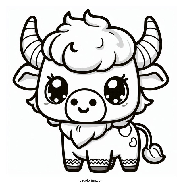 Cute Chibi Bull Coloring In For Preschoolers