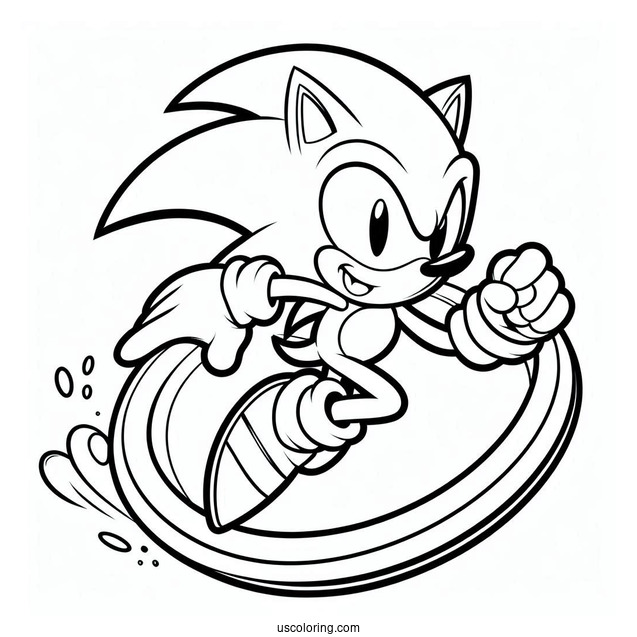 Sonic Jumping Through Ring Coloring Sheet