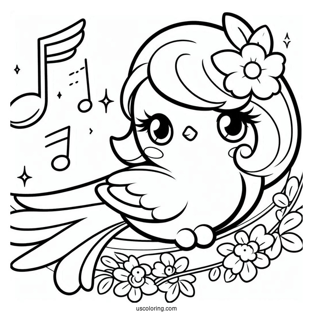 Kawaii My Melody Coloring Page Watching Bird