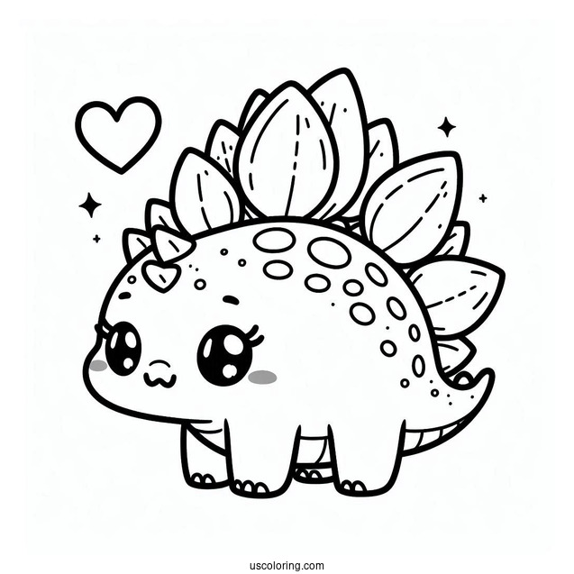 Kawaii Stegosaurus Coloring Page Inside Heart For Preschoolers