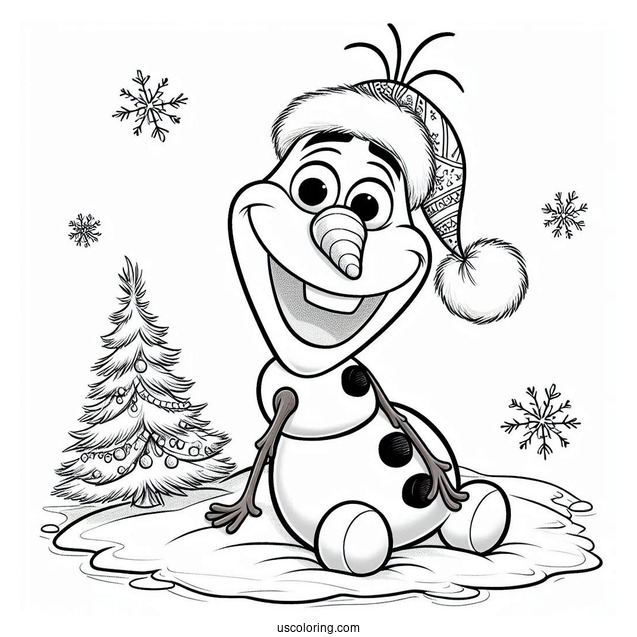 Christmas Themed Olaf Coloring Page