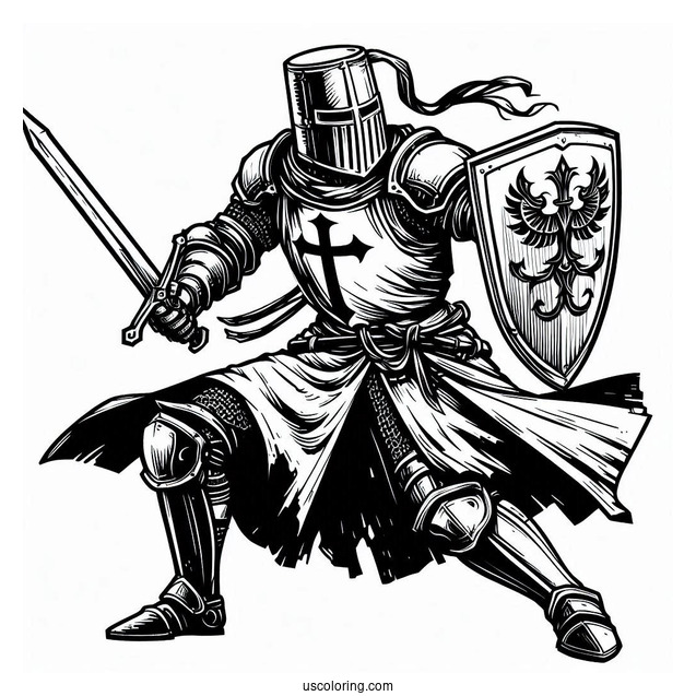Crusader Knight Fighting Coloring In