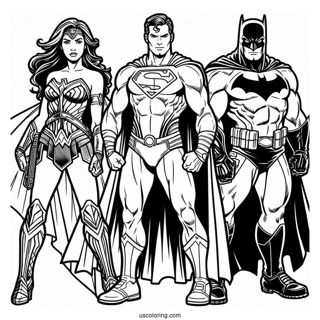 Superman With Batman And Wonder Woman Coloring