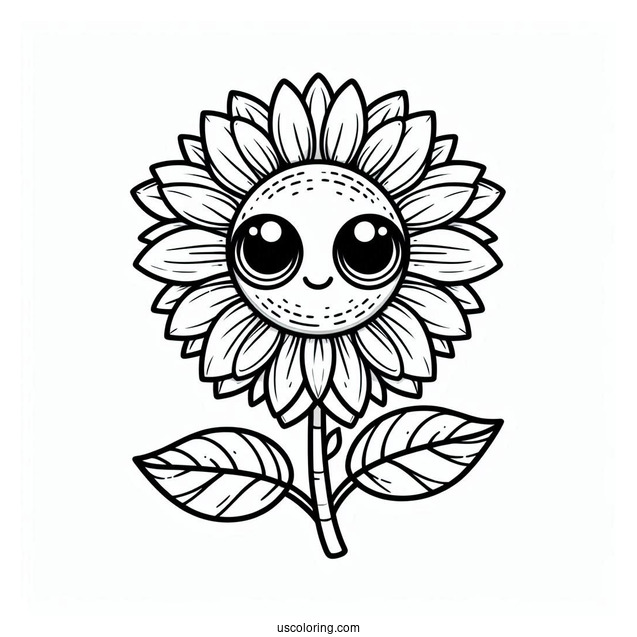 Big Eyed Sunflower Coloring For Kids