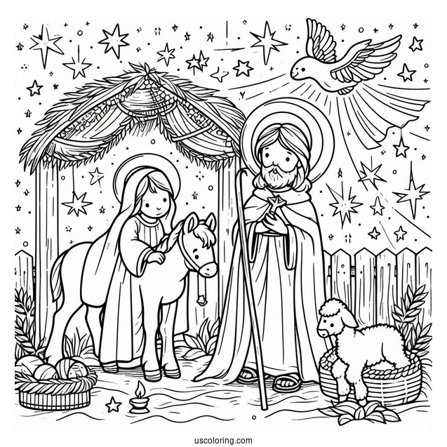 Nativity Coloring Page of Jesus For Preschoolers