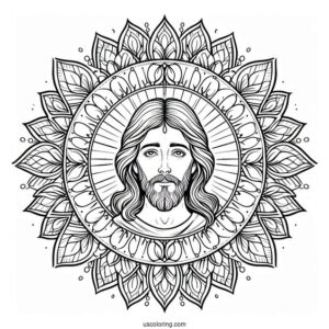 Jesus Coloring Page At The Center Of A Mandala