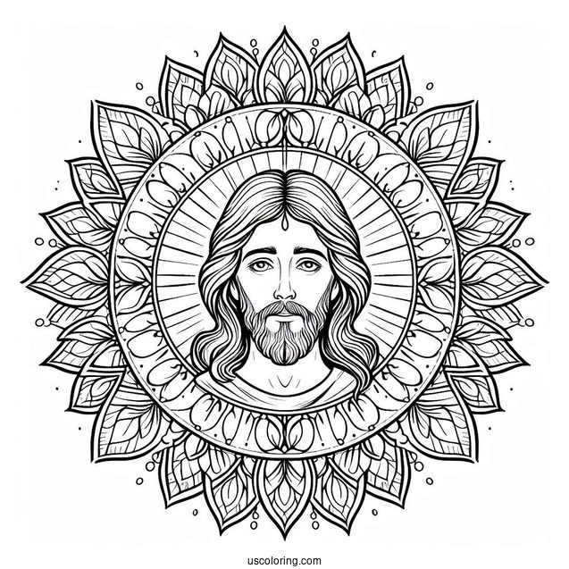Jesus Coloring Page At The Center Of A Mandala