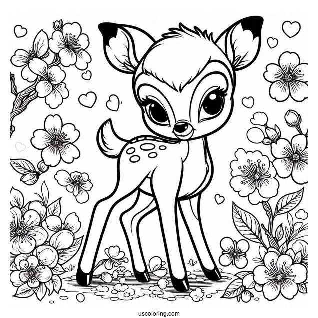 Coloring Sheet Of Bambi With Blossom