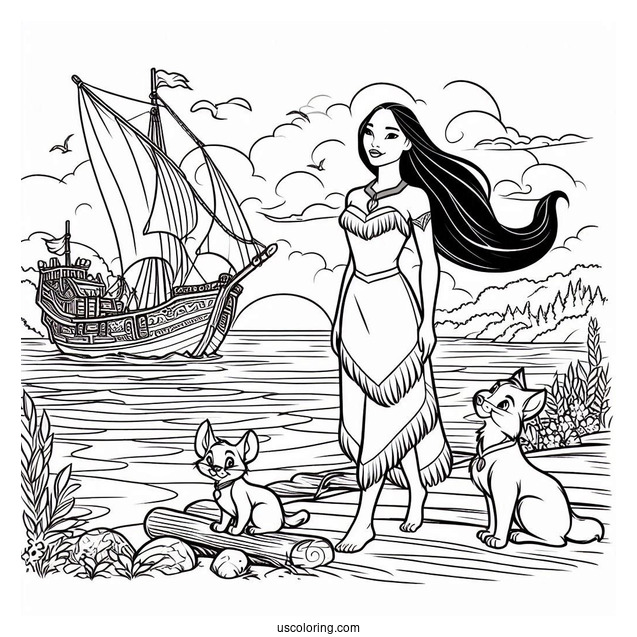 Pocahontas On The Port With Meeko And Percy