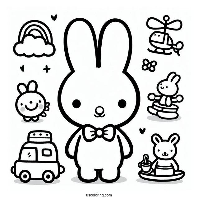 Simple Miffy Coloring Page With Toys For Preschoolers