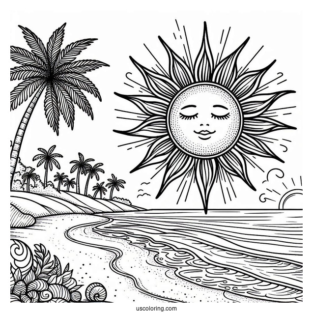 Big Sun Shining Over The Beach