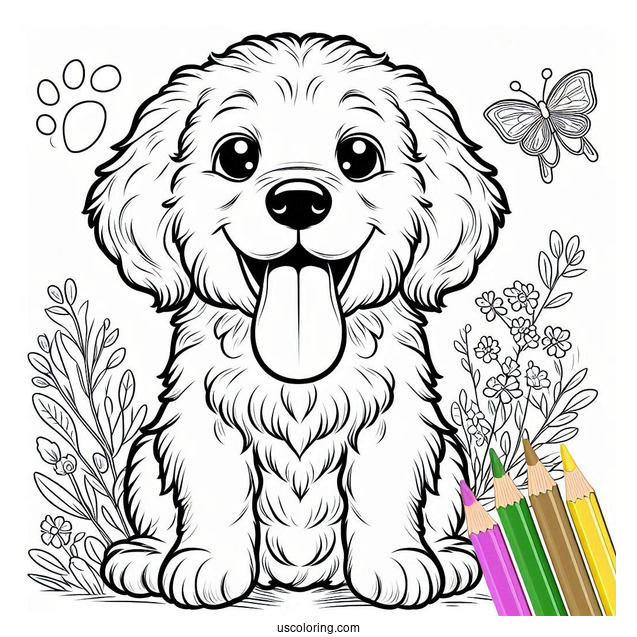 Labradoodle Puppy With Tongue Out Coloring Sheet