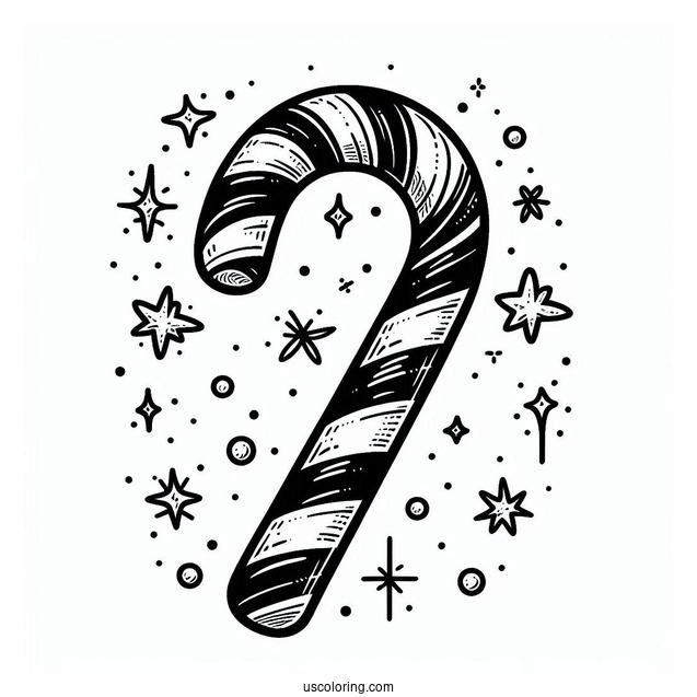 Simple To Color Candy Cane For Kids
