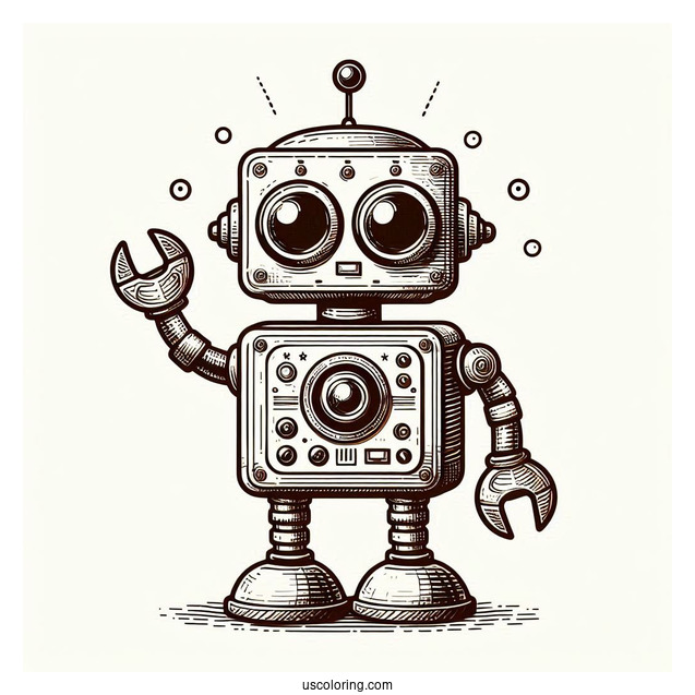Retro Robot With A Single Lens Coloring Page For Kids