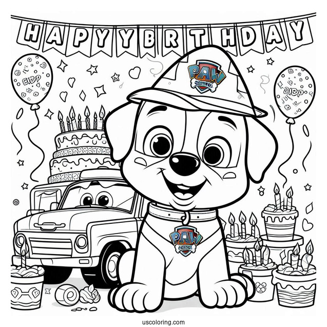 Paw Patrol Happy Birthday Coloring Page For Parties
