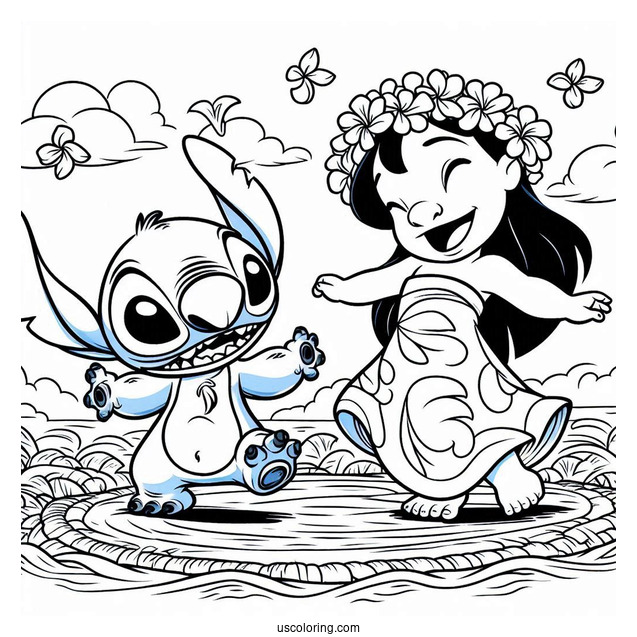 Coloring Page Of Lilo And Stitch Dancing