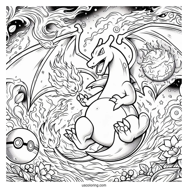 Charizard Continuous Blaze Ball Pokemon Card Coloring Page
