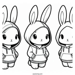 Easy Rabbit Coloring Page Wearing A Hoodie For Kids