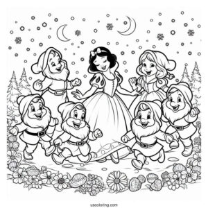 The Seven Dwarves Dancing Around Snow White Coloring Pages