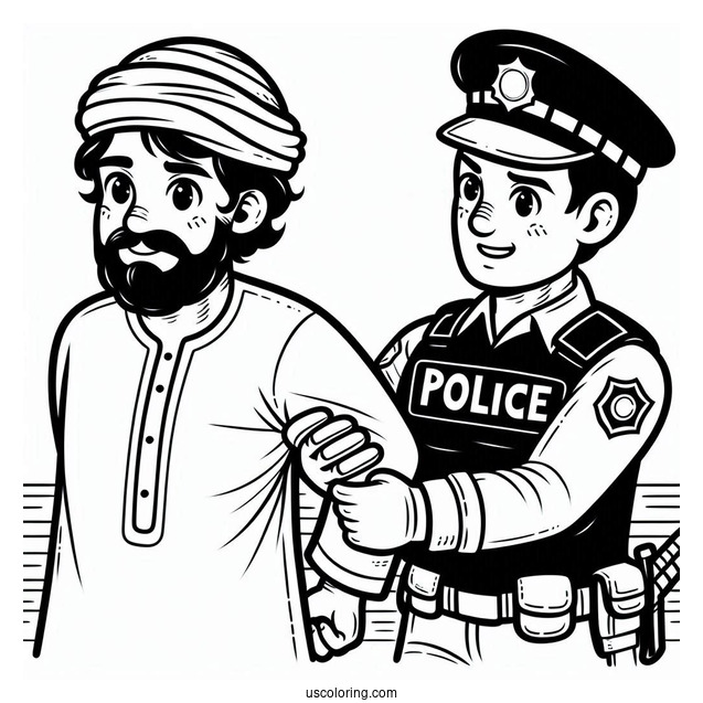 Criminal Being Arrested By Police Man To Color