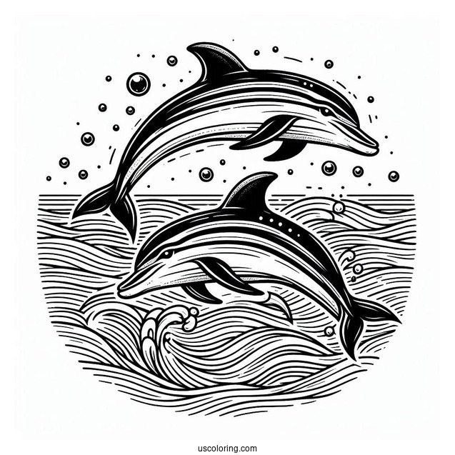 Two Striped Dolphins Swimming In Ocean
