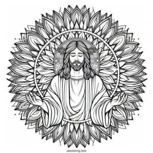 Jesus Coloring Page At The Center Of A Mandala