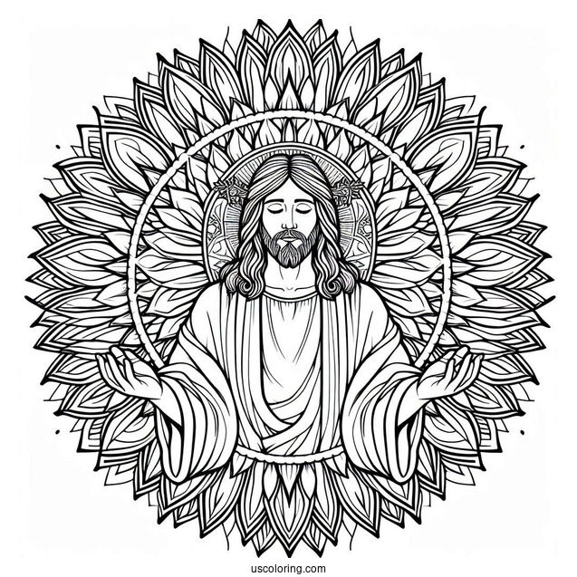 Jesus Coloring Page At The Center Of A Mandala