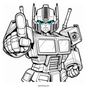 Detailed Chibi Optimus Prime Coloring Page Pointing Finger For Kids