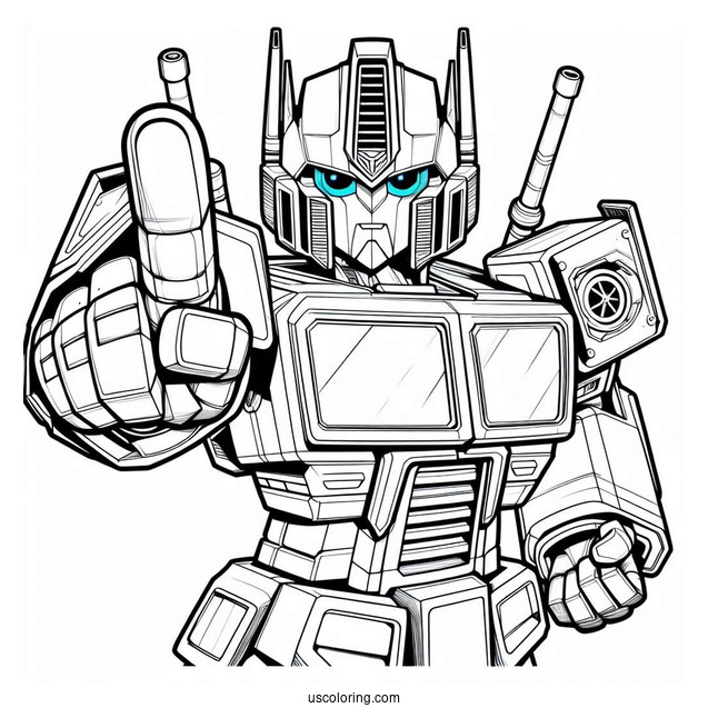Detailed Chibi Optimus Prime Coloring Page Pointing Finger For Kids