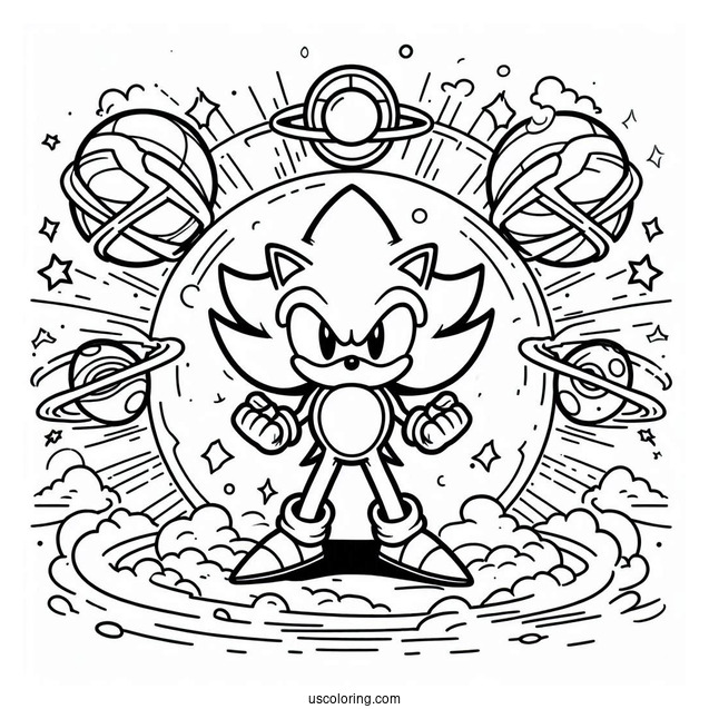 Super Sonic Coloring Page Power Up Surrounded By Rings