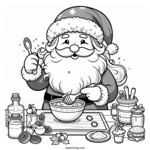 Santa Claus Eating Cooking Coloring Page