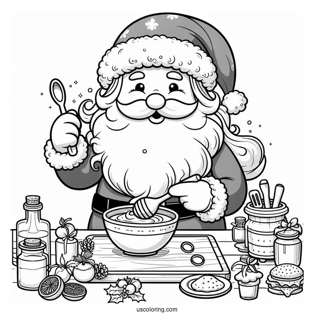 Santa Claus Eating Cooking Coloring Page