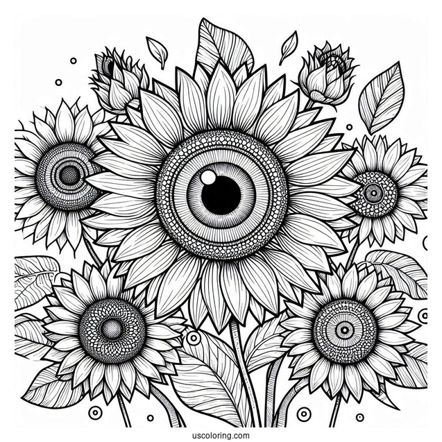 Big Eyed Sunflower Coloring For Kids