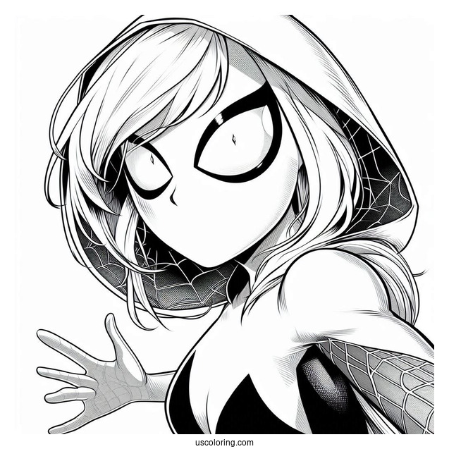 Close Up Of Spider Gwen Coloring Page For Preschoolers