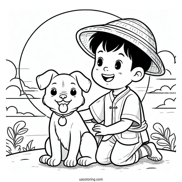 Coloring Page Of Boy With His Dog Best Friend
