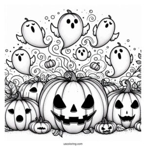 Pumpkin Coloring Page Of Ghosts Floating Out Of A Jack O Lantern