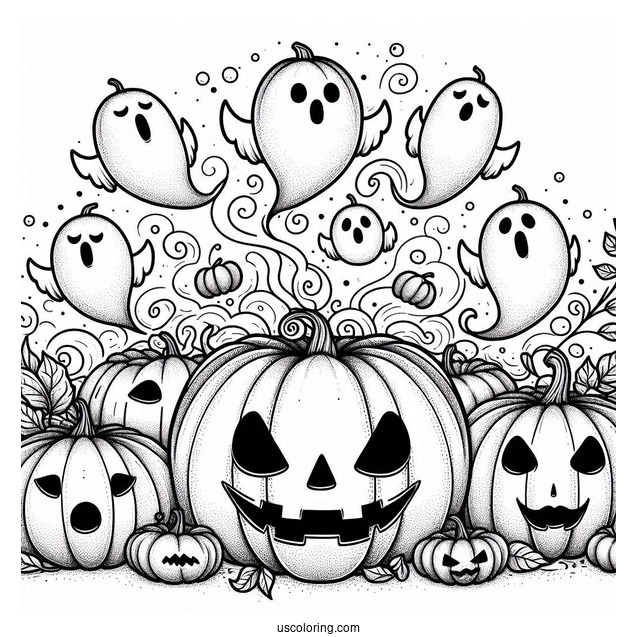 Pumpkin Coloring Page Of Ghosts Floating Out Of A Jack O Lantern